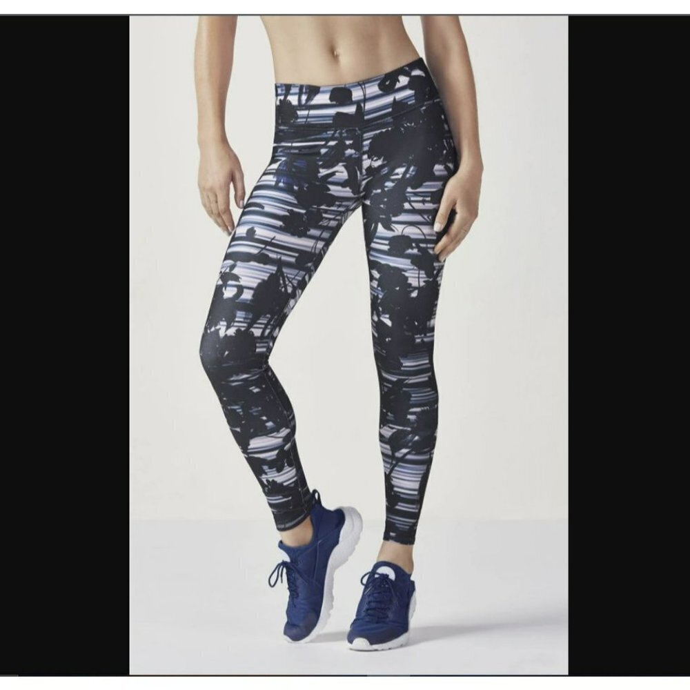 Fabletics Define Mid-Rise Navy Floral/ Leaf Lines Leggings/ Tights - Size XS